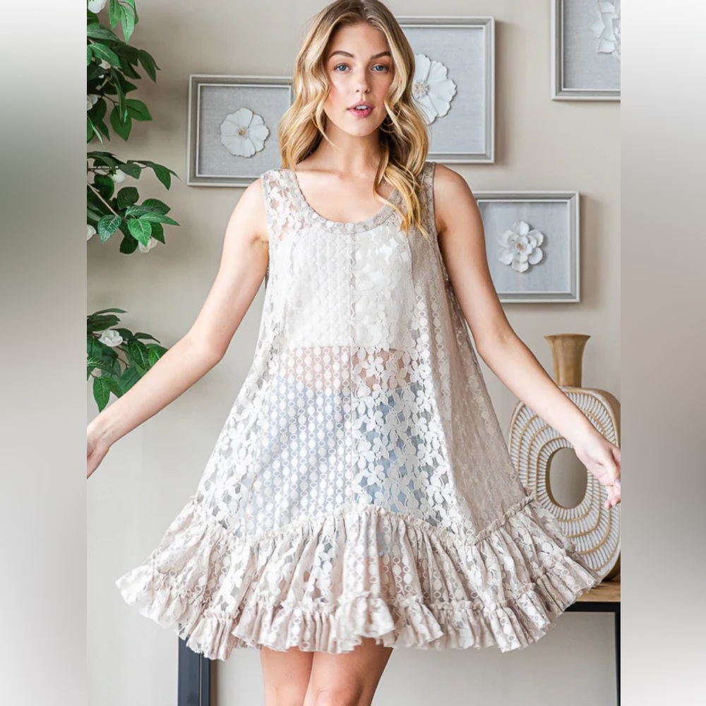*NEW* Oli & Hali Cream Lace Ruffle Tank Top Sz XL